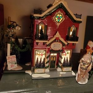 Snow Village Silver Christmas Shop Decor